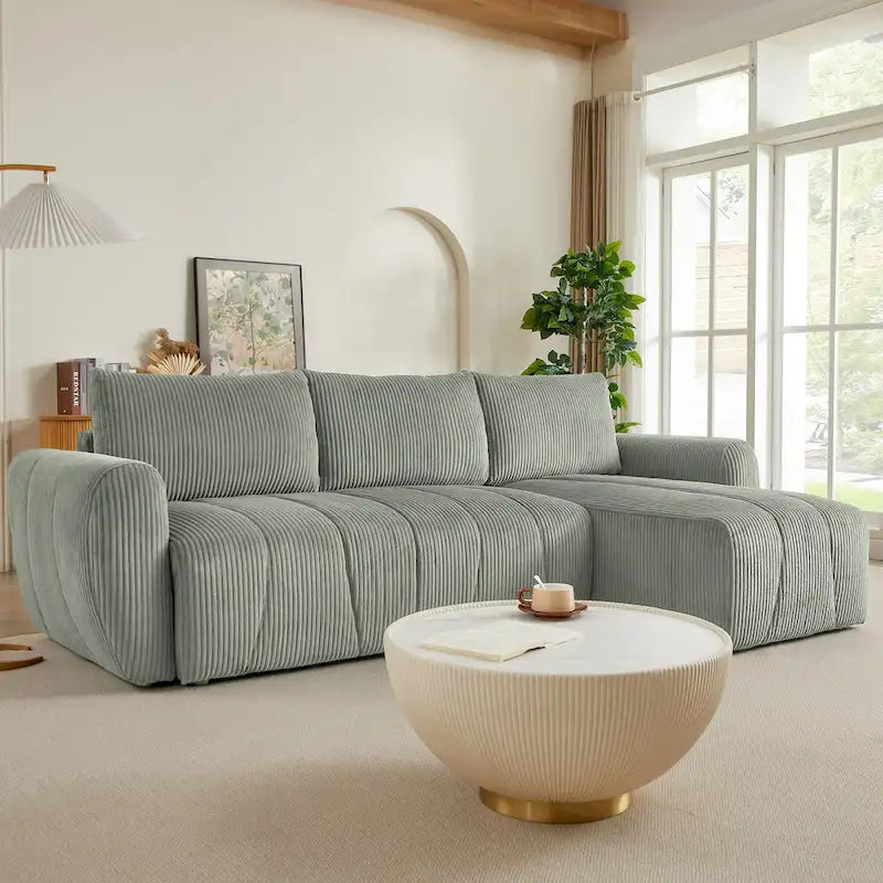 Grey 105.2" Corduroy L-Shaped Convertible Sleeper Sectional with Storage