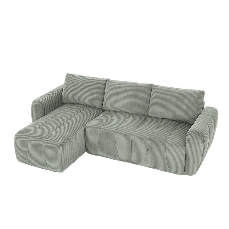 Grey 105.2" Corduroy L-Shaped Convertible Sleeper Sectional with Storage