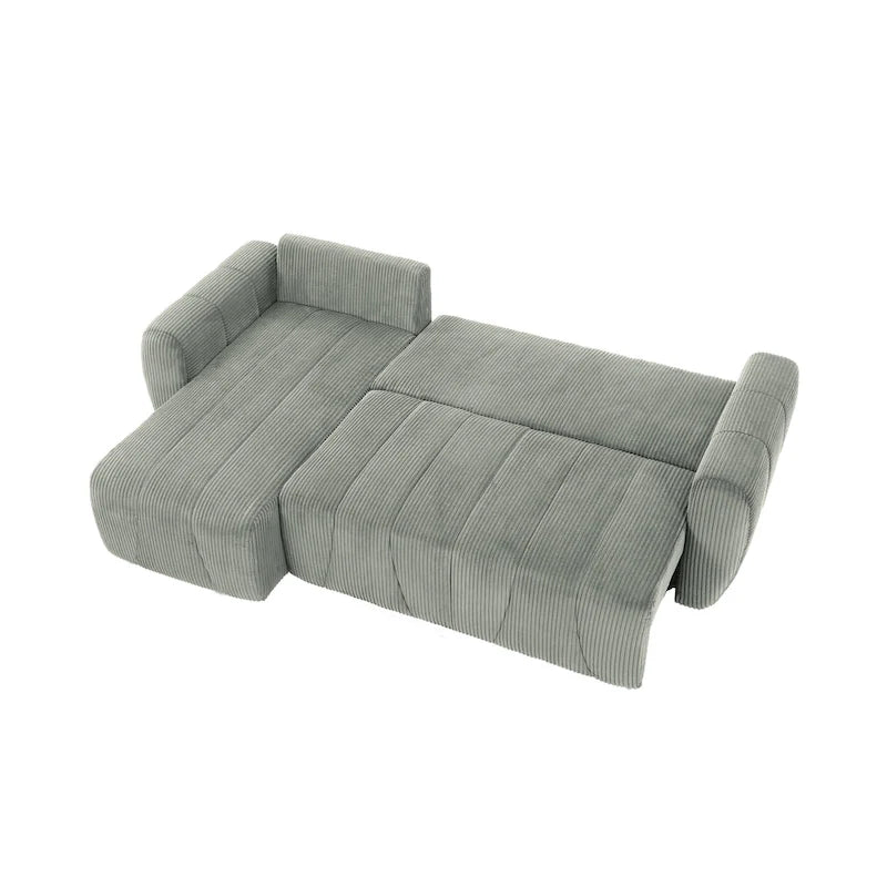 Grey 105.2" Corduroy L-Shaped Convertible Sleeper Sectional with Storage