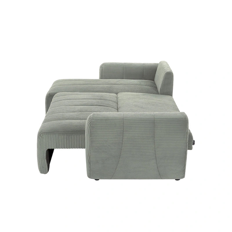 Grey 105.2" Corduroy L-Shaped Convertible Sleeper Sectional with Storage