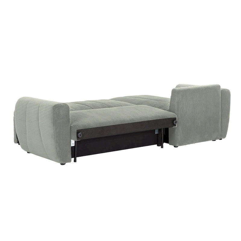 Grey 105.2" Corduroy L-Shaped Convertible Sleeper Sectional with Storage