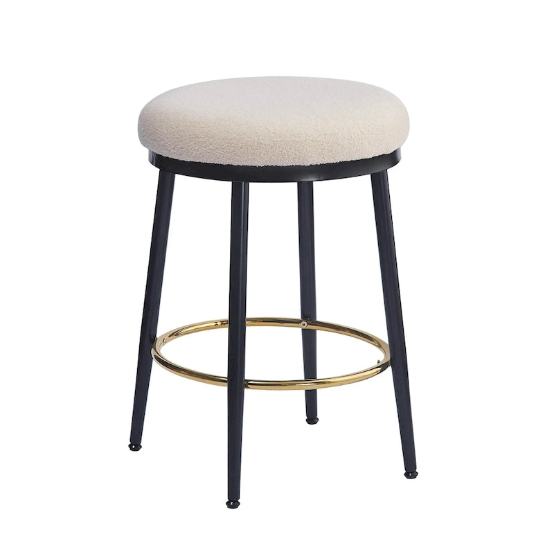 Modern Upholstered 24.75-Inch Round Backless Counter Stools with Iron Frame (Set of 4)