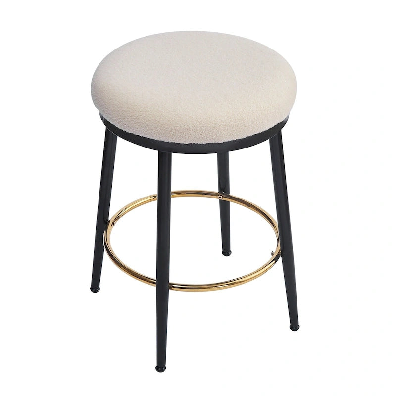 Modern Upholstered 24.75-Inch Round Backless Counter Stools with Iron Frame (Set of 4)