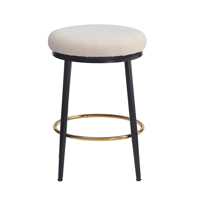 Modern Upholstered 24.75-Inch Round Backless Counter Stools with Iron Frame (Set of 4)
