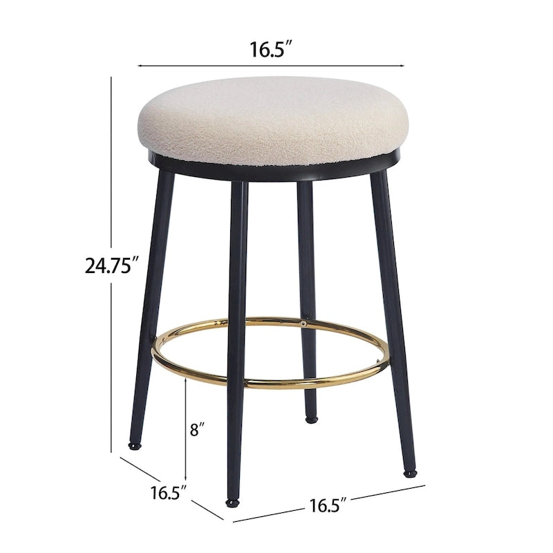 Modern Upholstered 24.75-Inch Round Backless Counter Stools with Iron Frame (Set of 4)