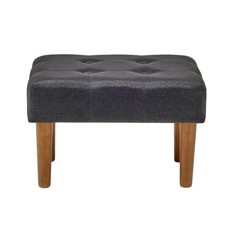 Small Foot Stool Ottoman, Linen Upholstered Footrest with Wood Legs (Set of 2)
