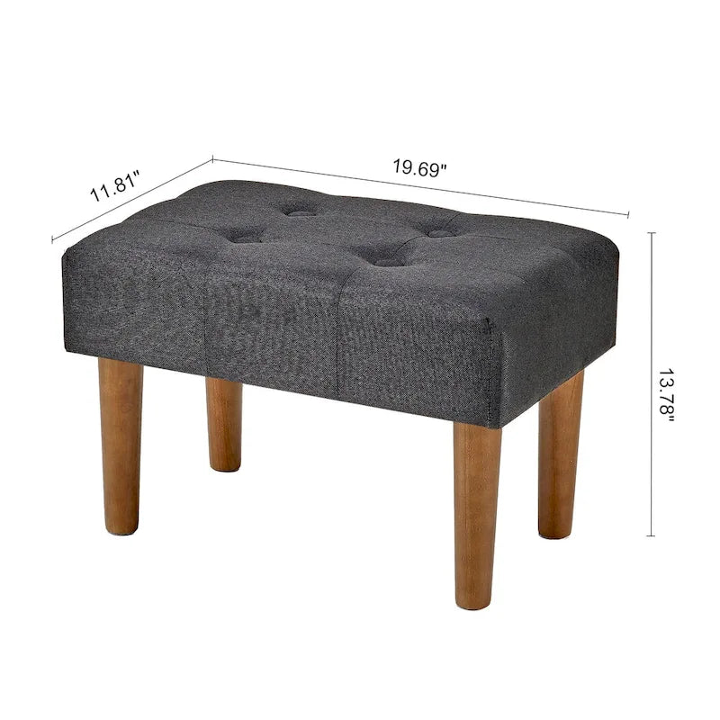 Small Foot Stool Ottoman, Linen Upholstered Footrest with Wood Legs (Set of 2)