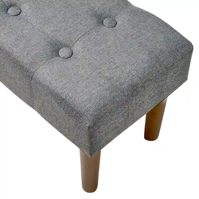 Small Foot Stool Ottoman, Linen Upholstered Footrest with Wood Legs (Set of 2)