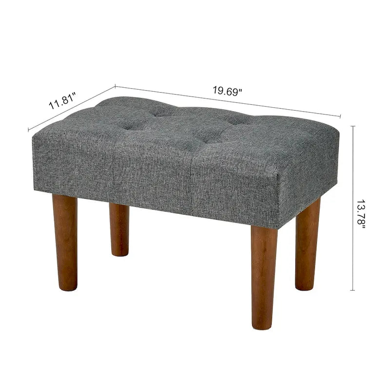Small Foot Stool Ottoman, Linen Upholstered Footrest with Wood Legs (Set of 2)