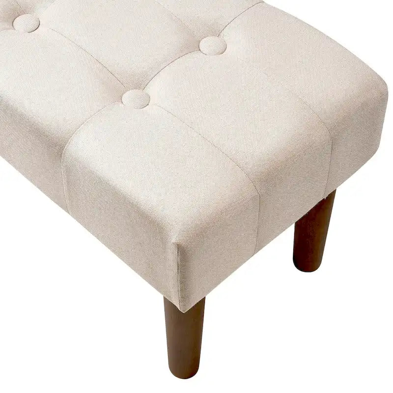 Small Foot Stool Ottoman, Linen Upholstered Footrest with Wood Legs (Set of 2)