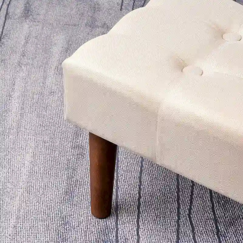 Small Foot Stool Ottoman, Linen Upholstered Footrest with Wood Legs (Set of 2)