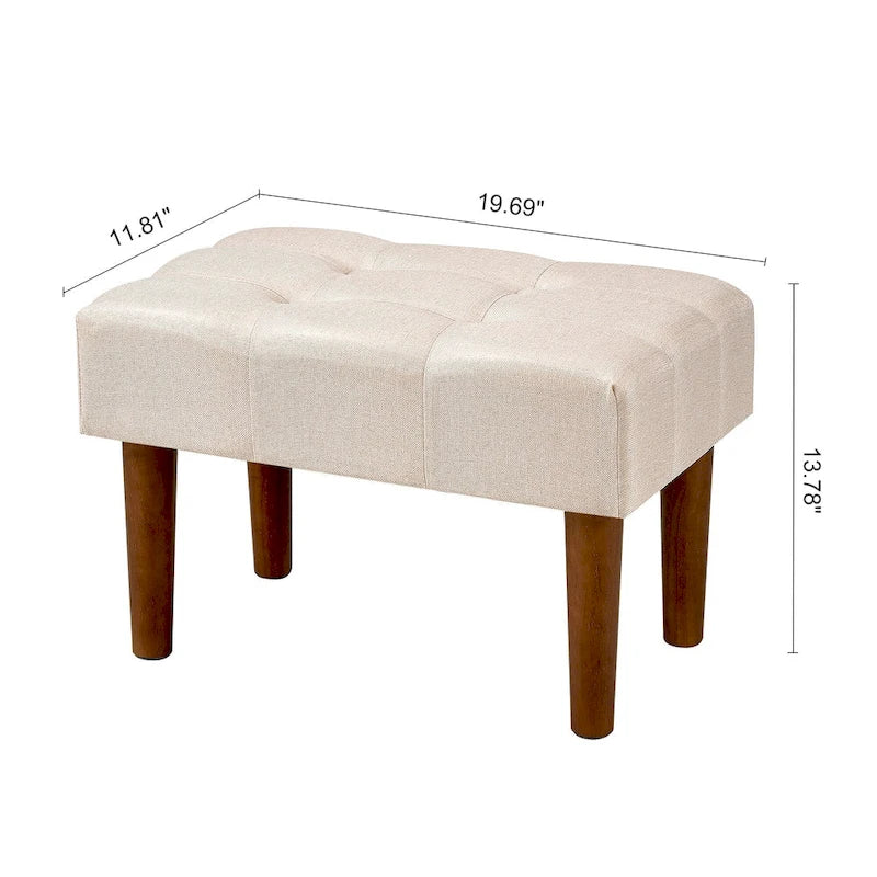 Small Foot Stool Ottoman, Linen Upholstered Footrest with Wood Legs (Set of 2)