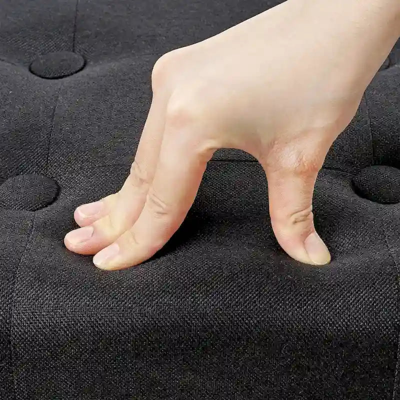 Small Foot Stool Ottoman, Linen Upholstered Footrest with Wood Legs (Set of 2)