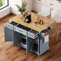 54" Rolling Kitchen Island with Drop Leaf, 4 Doors & 3 Drawers