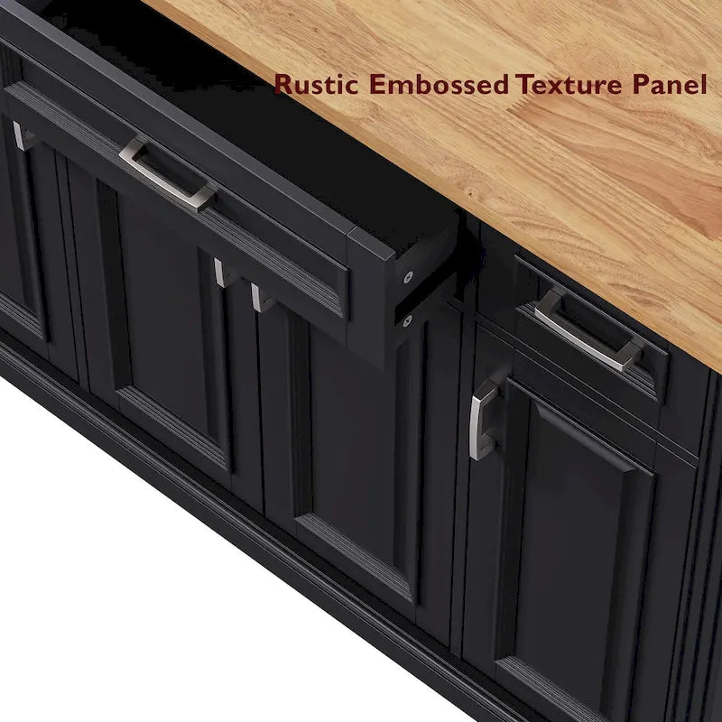 54" Rolling Kitchen Island with Drop Leaf, 4 Doors & 3 Drawers