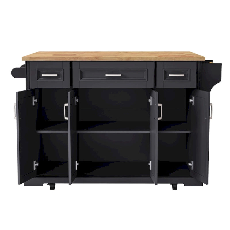54" Rolling Kitchen Island with Drop Leaf, 4 Doors & 3 Drawers