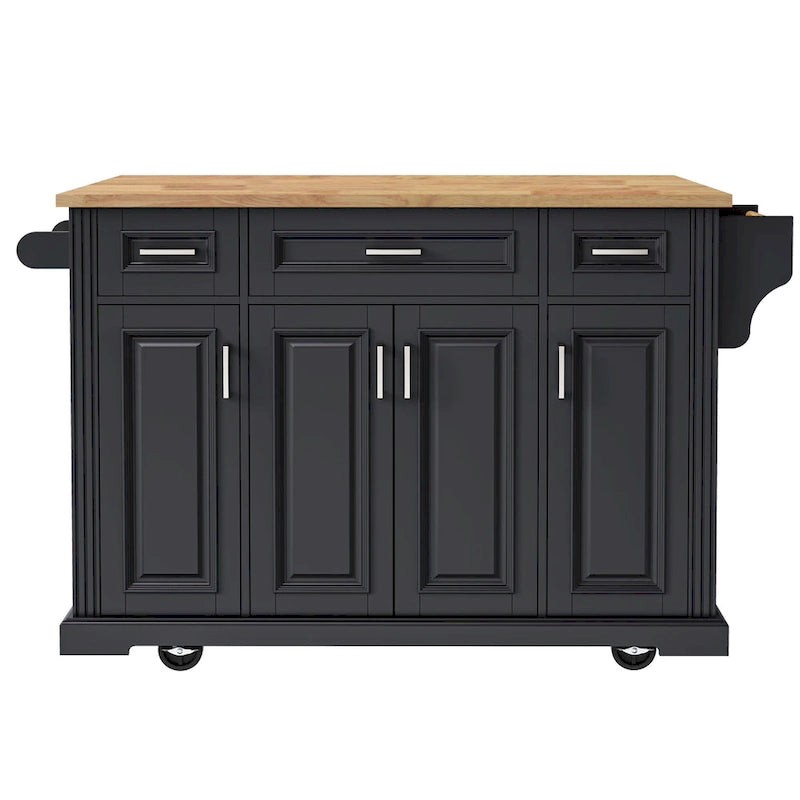 54" Rolling Kitchen Island with Drop Leaf, 4 Doors & 3 Drawers