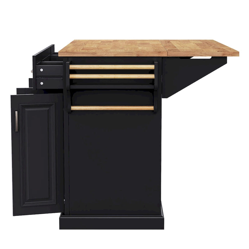 54" Rolling Kitchen Island with Drop Leaf, 4 Doors & 3 Drawers