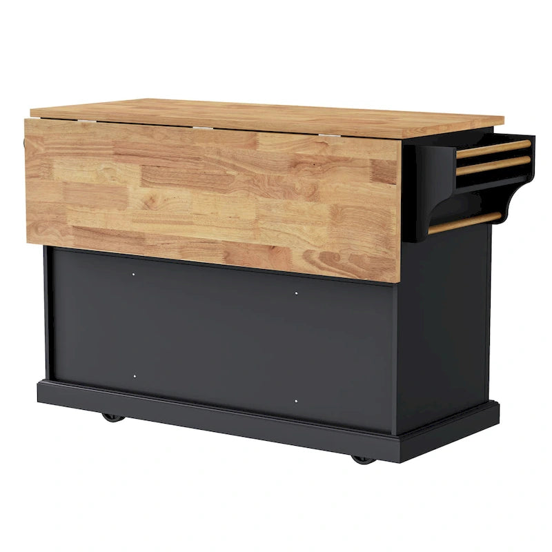 54" Rolling Kitchen Island with Drop Leaf, 4 Doors & 3 Drawers