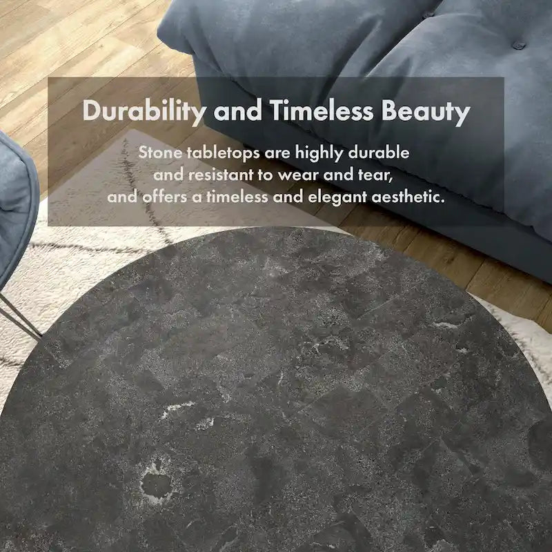 Modern Round Coffee Table with Marble Top & Decorative Iron Base