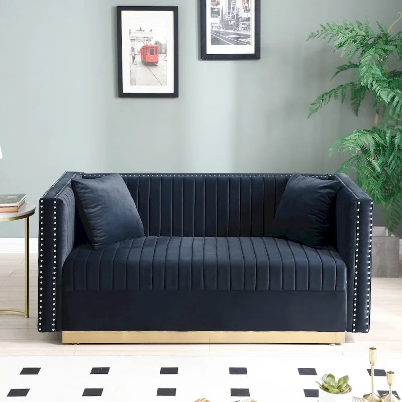 Vertical Channel Tufted Velvet Sofa Loveseat