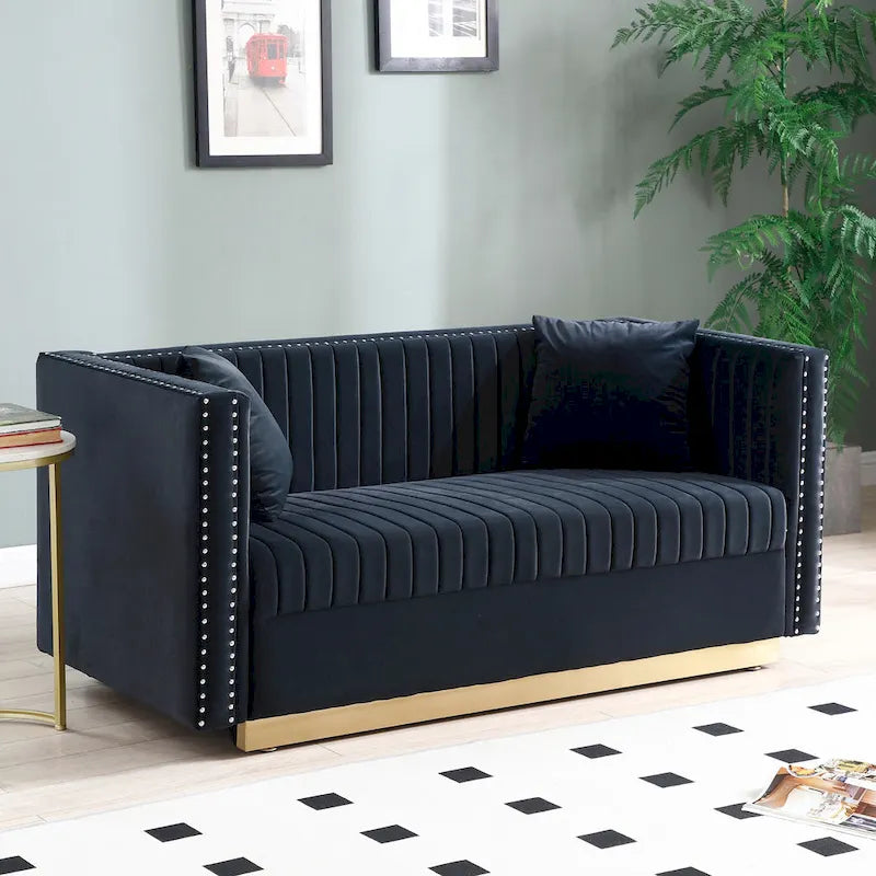 Vertical Channel Tufted Velvet Sofa Loveseat