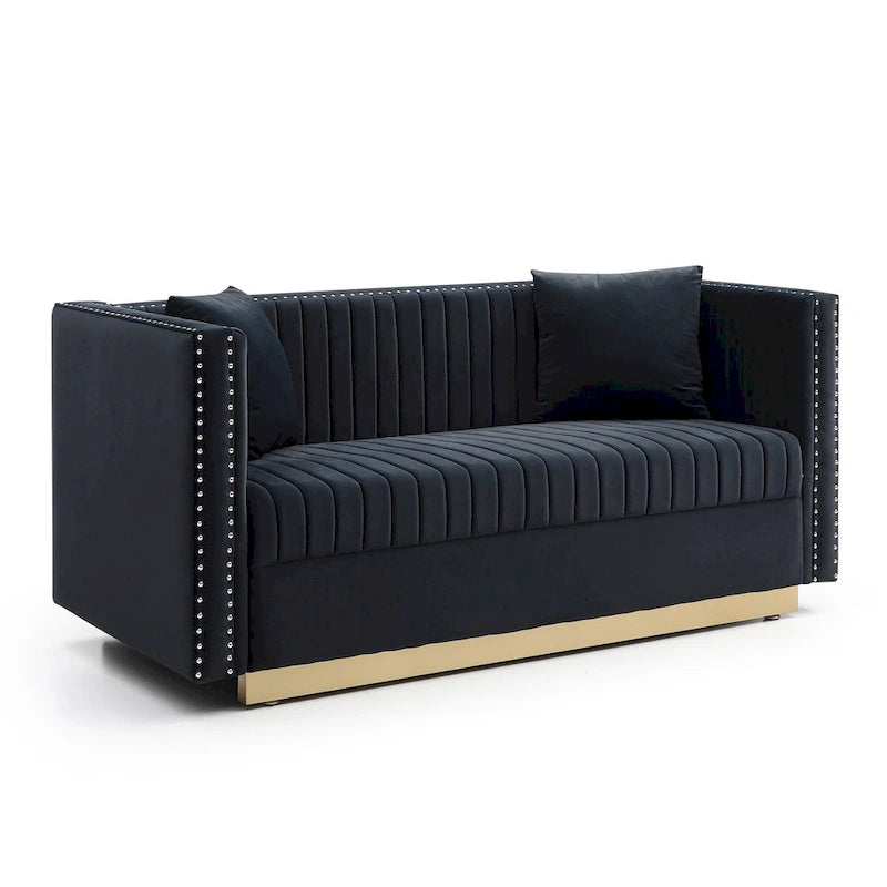 Vertical Channel Tufted Velvet Sofa Loveseat
