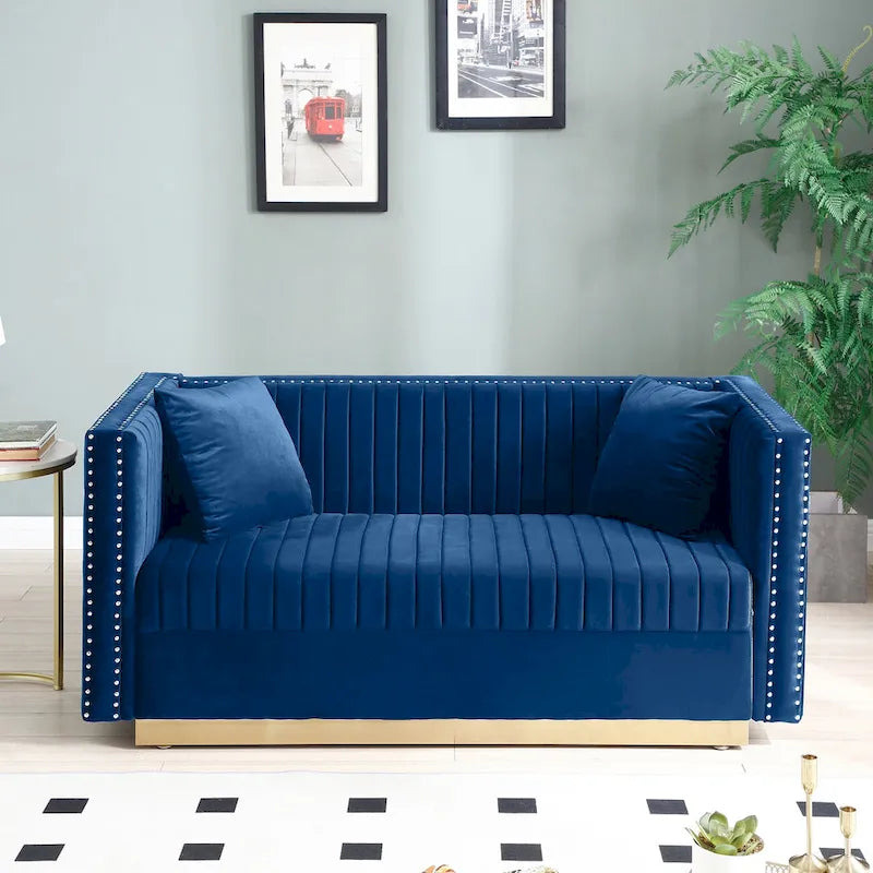 Vertical Channel Tufted Velvet Sofa Loveseat