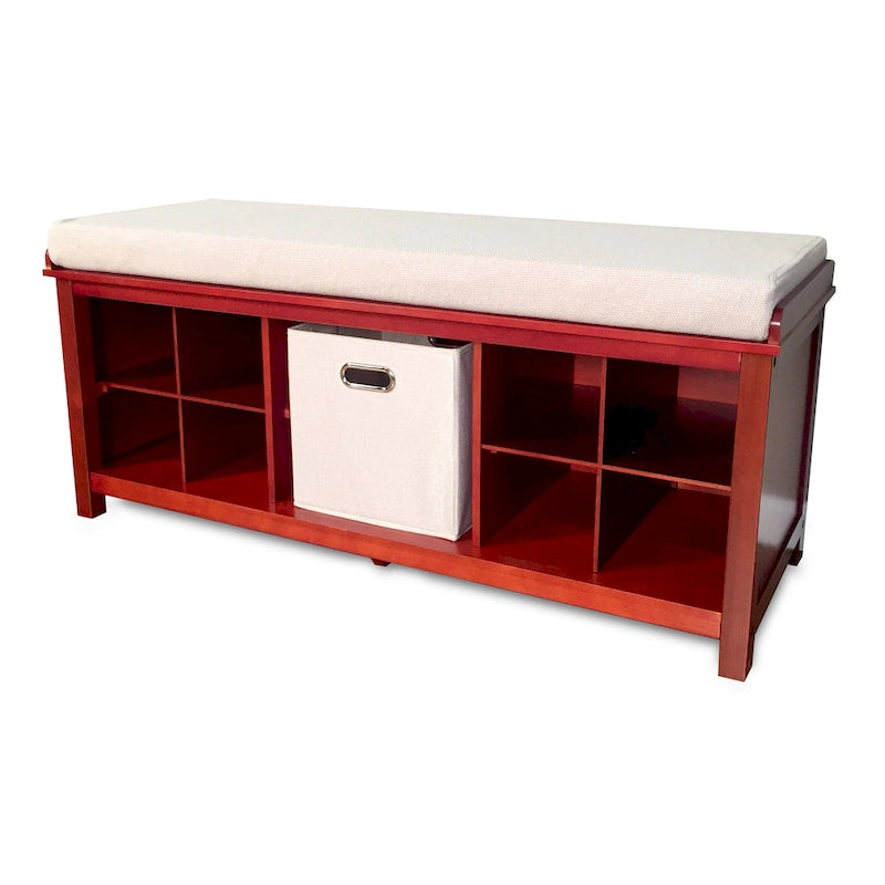 Solid Wood Entryway Bench with 8 Shoe Cubbies - Mahogany