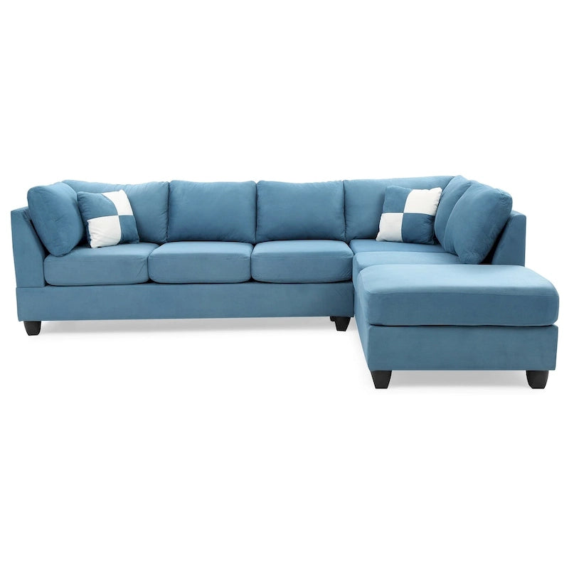 111 in. Suede 4-Seater Sectional Sofa with 2 Throw Pillows