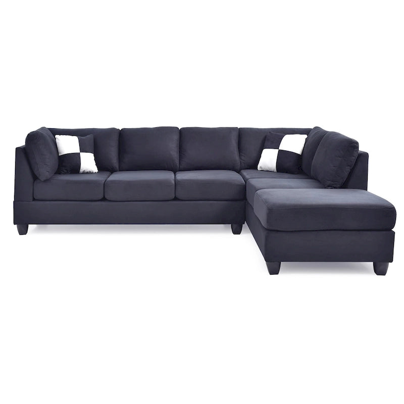 111 in. Suede 4-Seater Sectional Sofa with 2 Throw Pillows