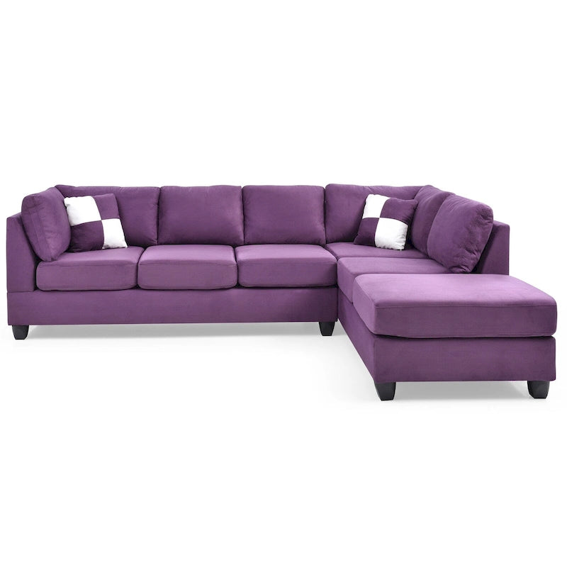 111 in. Suede 4-Seater Sectional Sofa with 2 Throw Pillows