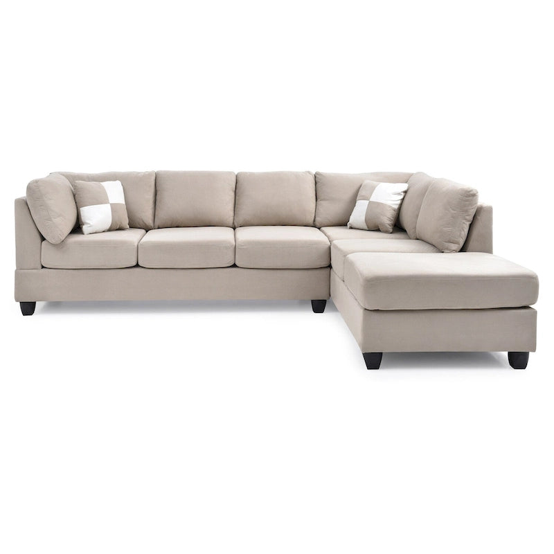 111 in. Suede 4-Seater Sectional Sofa with 2 Throw Pillows