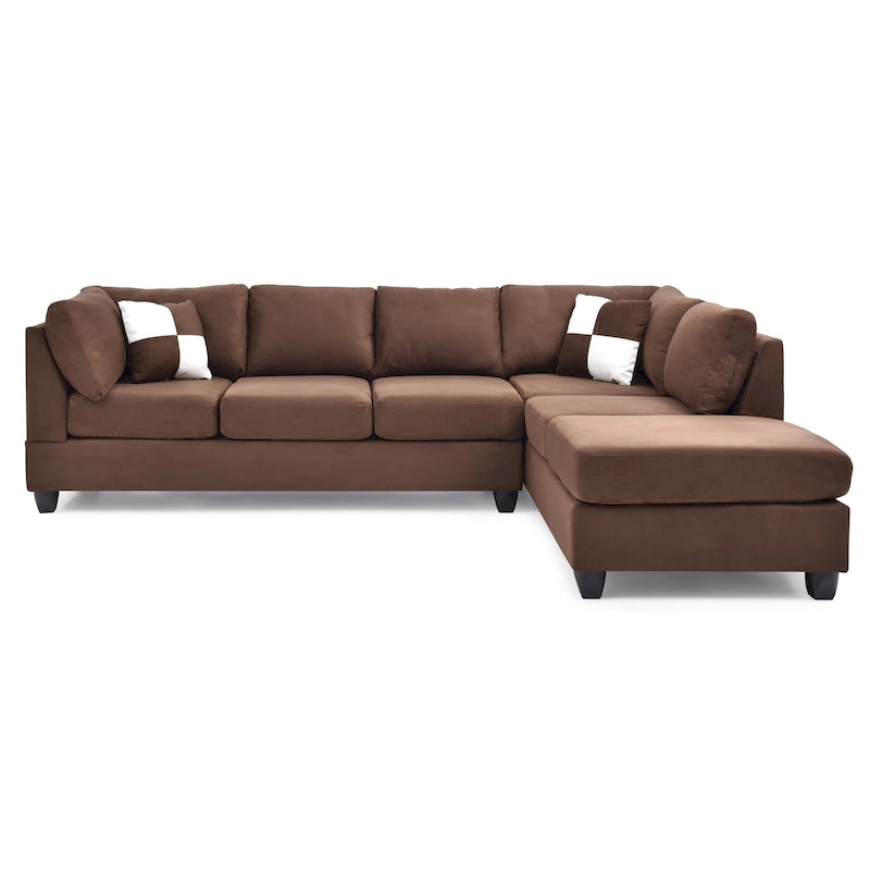 111 in. Suede 4-Seater Sectional Sofa with 2 Throw Pillows