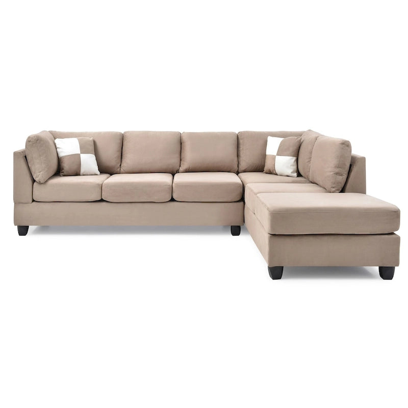 111 in. Suede 4-Seater Sectional Sofa with 2 Throw Pillows