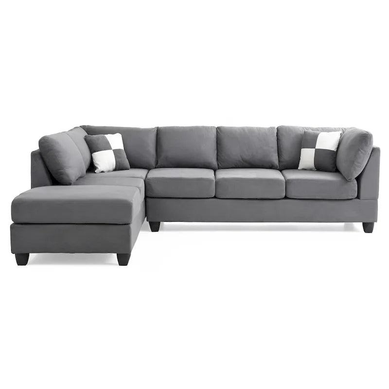 111 in. Suede 4-Seater Sectional Sofa with 2 Throw Pillows