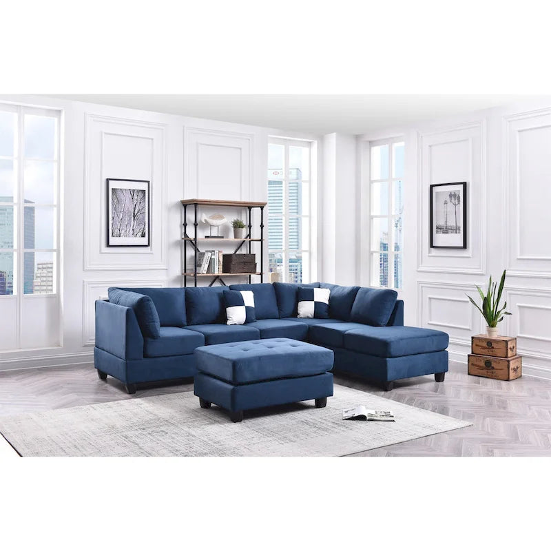 111 in. Suede 4-Seater Sectional Sofa with 2 Throw Pillows