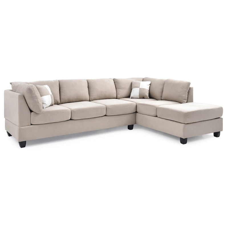111 in. Suede 4-Seater Sectional Sofa with 2 Throw Pillows