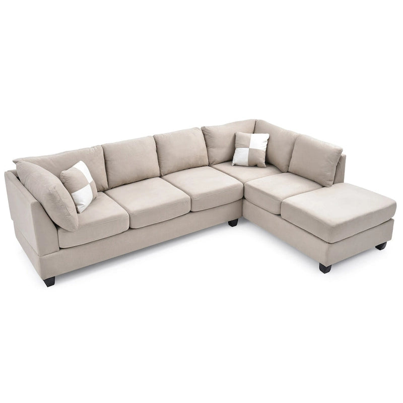 111 in. Suede 4-Seater Sectional Sofa with 2 Throw Pillows