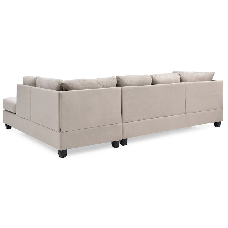 111 in. Suede 4-Seater Sectional Sofa with 2 Throw Pillows