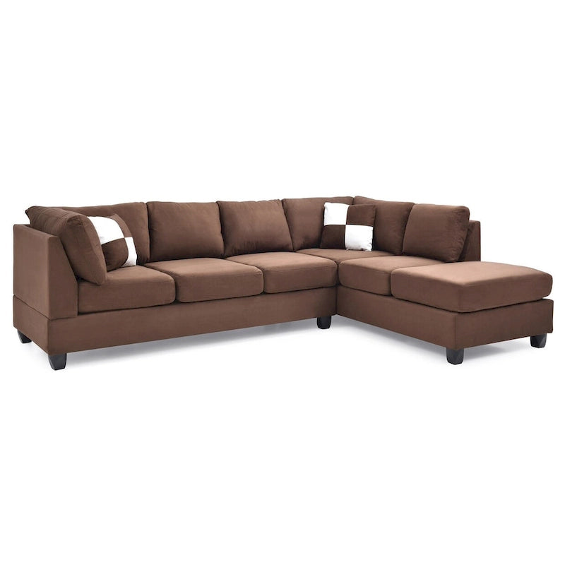 111 in. Suede 4-Seater Sectional Sofa with 2 Throw Pillows