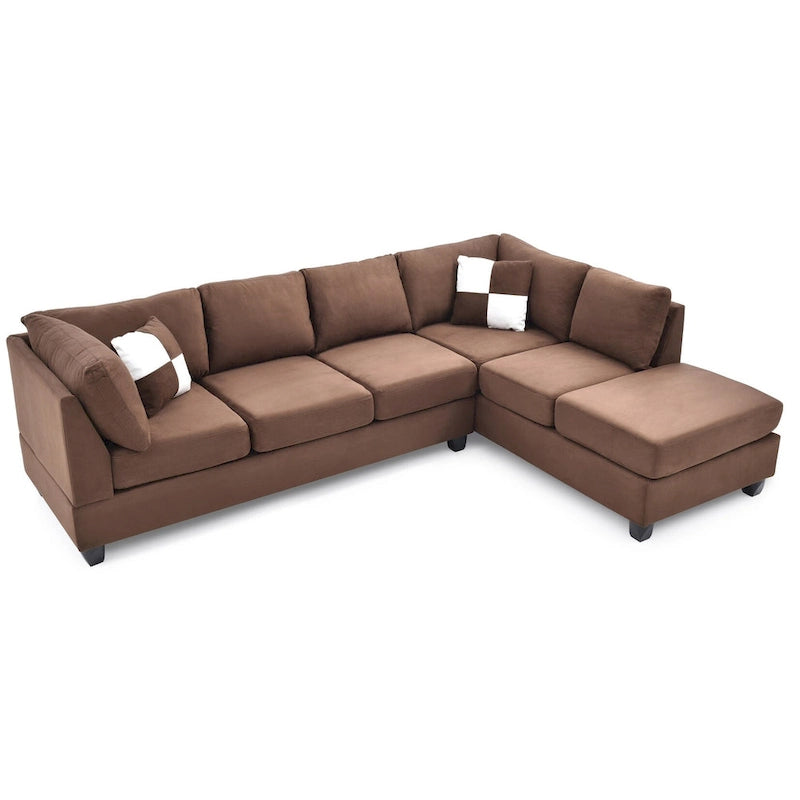111 in. Suede 4-Seater Sectional Sofa with 2 Throw Pillows