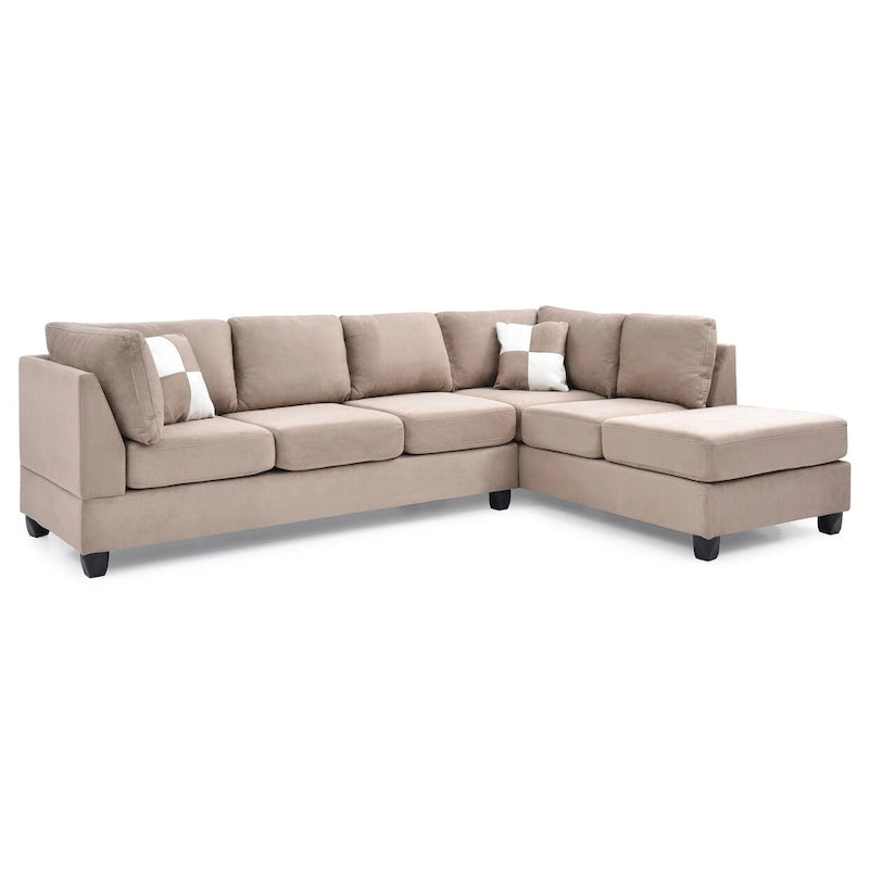 111 in. Suede 4-Seater Sectional Sofa with 2 Throw Pillows