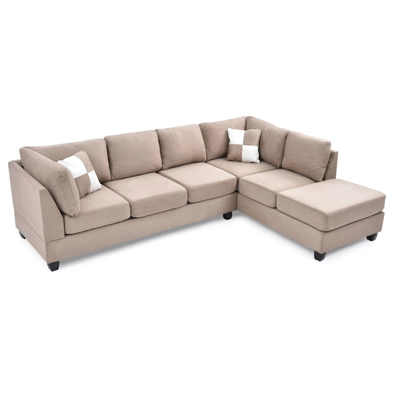 111 in. Suede 4-Seater Sectional Sofa with 2 Throw Pillows