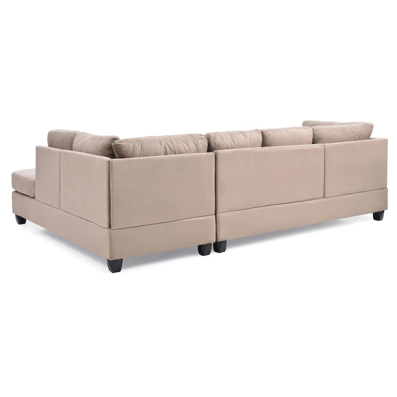 111 in. Suede 4-Seater Sectional Sofa with 2 Throw Pillows