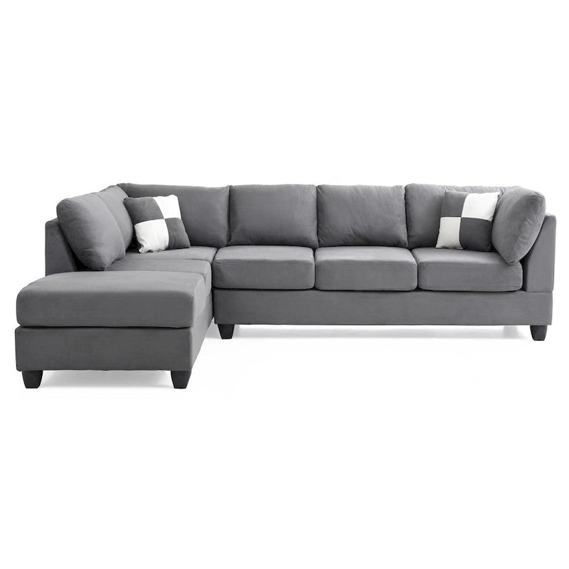 111 in. Suede 4-Seater Sectional Sofa with 2 Throw Pillows