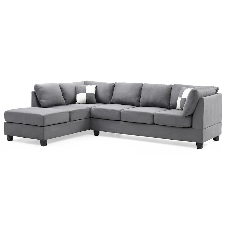 111 in. Suede 4-Seater Sectional Sofa with 2 Throw Pillows