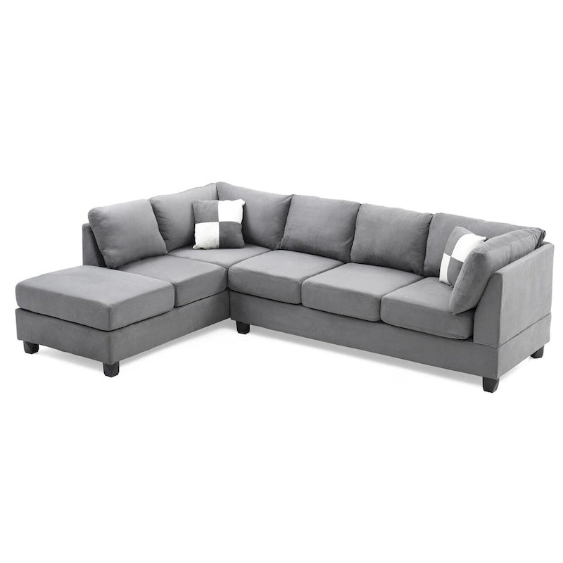 111 in. Suede 4-Seater Sectional Sofa with 2 Throw Pillows