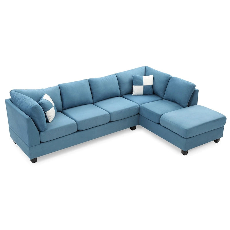 111 in. Suede 4-Seater Sectional Sofa with 2 Throw Pillows