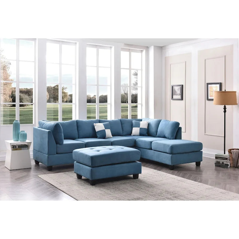111 in. Suede 4-Seater Sectional Sofa with 2 Throw Pillows